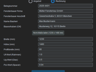 Kostenloser Uw-Wert Rechner für Normfenster Nachweis
